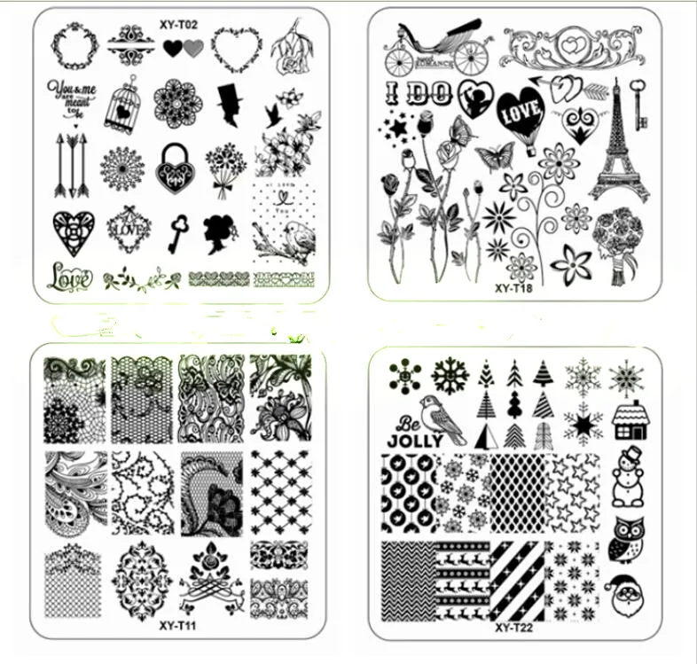 Rose Grass Acryl Square Nail Stamping Plates Flower Rainbow Smiley Face Image Manicure Art Template XY-T29 | Красота и здоровье