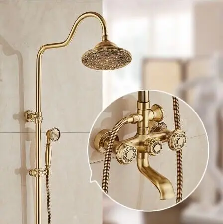 

Luxury Antique Brass Carving Rainfall Shower Sets Faucet Mixer Tap With Tub Faucet Brass Bath & Shower Faucet Set Bathtub