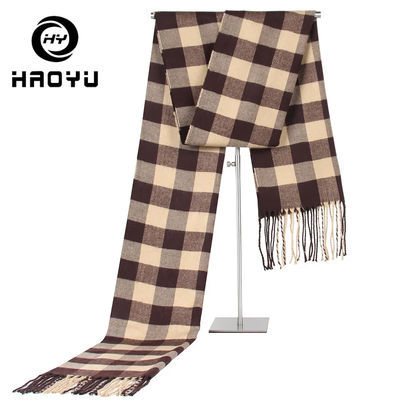 Зимний модный кашемировый шарф мужской брендовый клетчатый длинный теплый