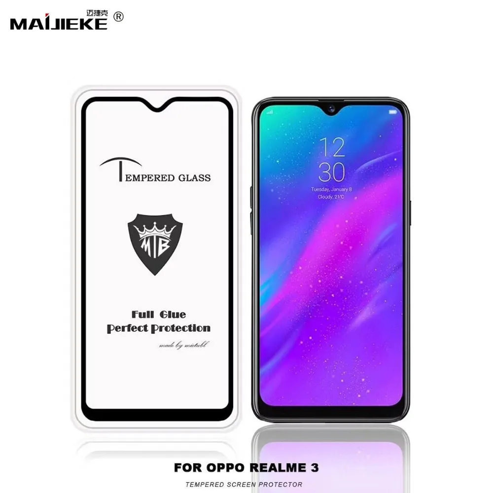 9H новый полный Клей закаленное стекло для OPPO Realme 3 Полное покрытие экрана