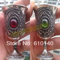 2 ШТ. Красивая тибет Серебряный кубок Вина Статуя | Дом и сад