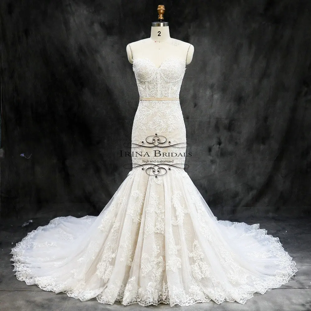 vestido de novia 2019 Off Shoulder Lace Applique Champagne Contrast Color Wedding Dress Mermaid | Свадьбы и торжества