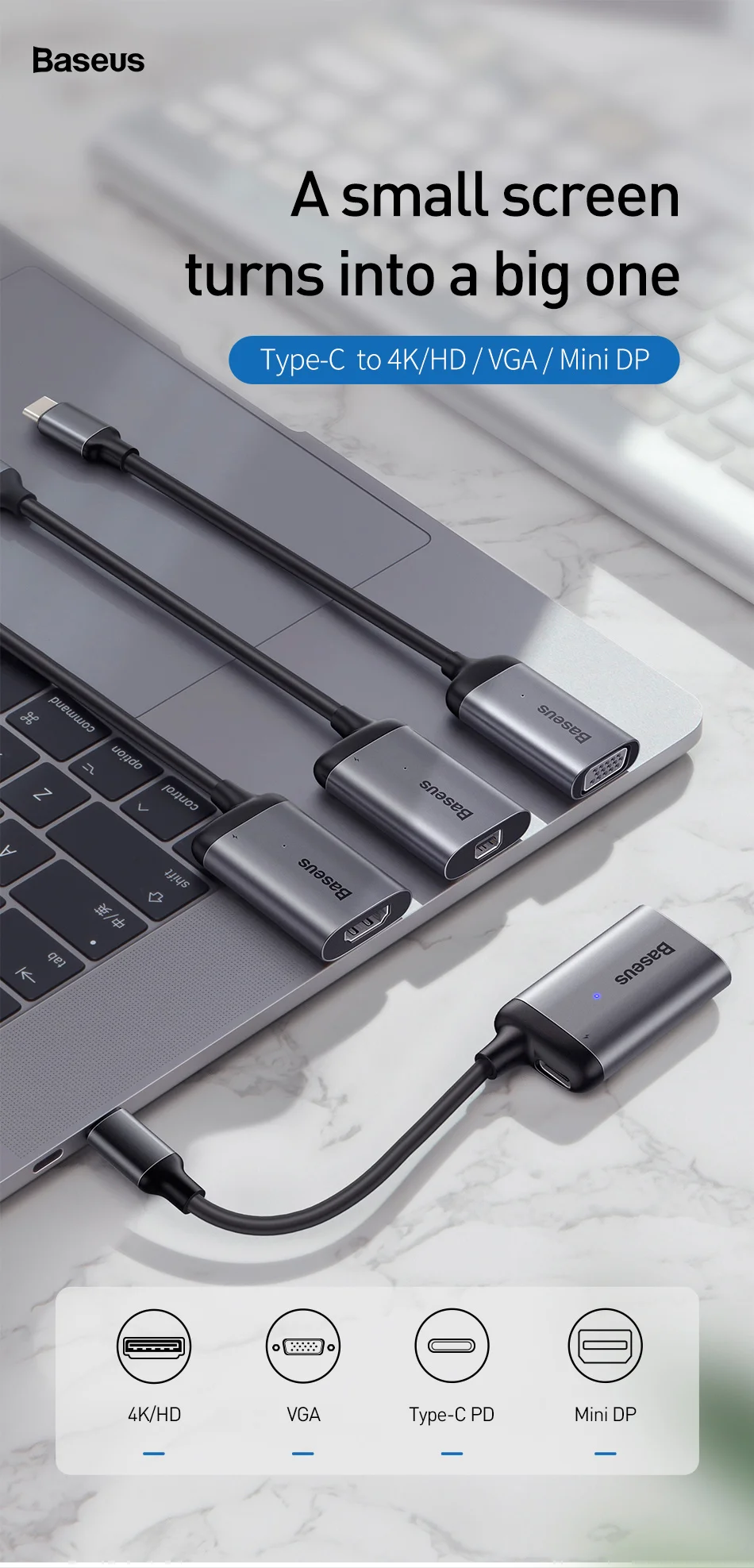 Baseus Мульти USB C концентратор USB 3,0 HDMI VGA USB разветвитель type C адаптер для MacBook Pro Аксессуары для ПК PD зарядка type C концентратор