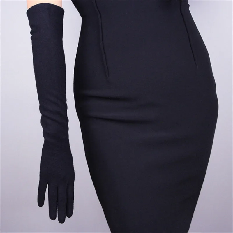 

Cashmere Gloves Long Section 50cm Wool Black Over Elbow Elastic Female Vintage Evening Vestido de noche Gloves WYR03