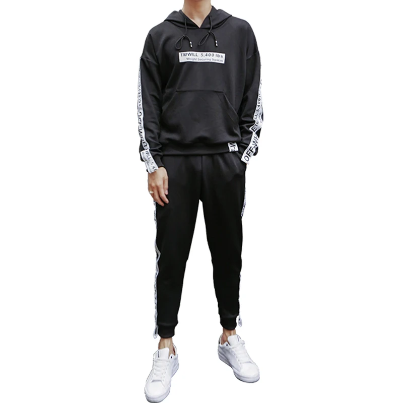

2017 New Arrivals Muscle Men's Fitness Suits Hooded Printing Workout Tracksuit Hoodie Bottoms Pants Black 2Pcs Sets Suit for Men