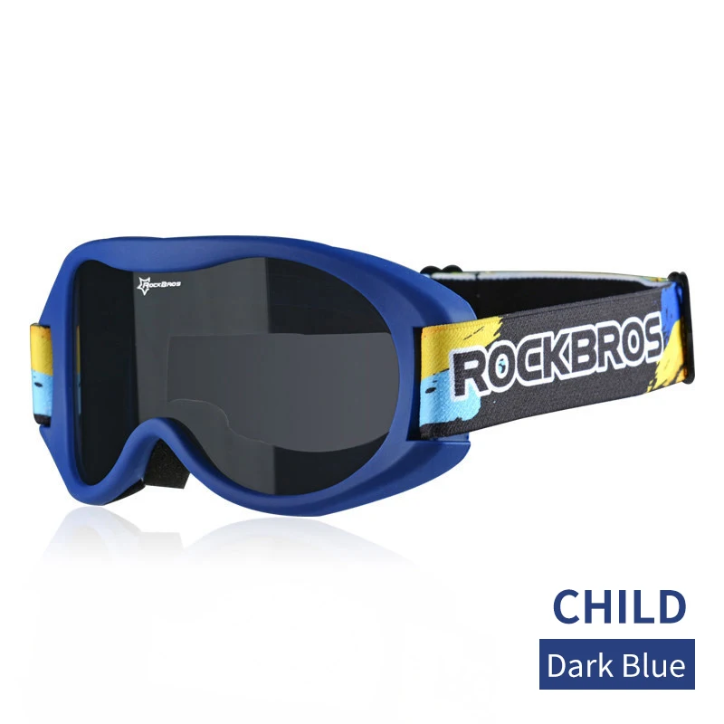 child dark blue ROCKBROS лыжные очки, снежные двухслойные очки для сноубординга, противотуманные лыжные очки, ТПУ оправа, UV400, большие очки для мужчин и женщин - Цвет: child dark blue