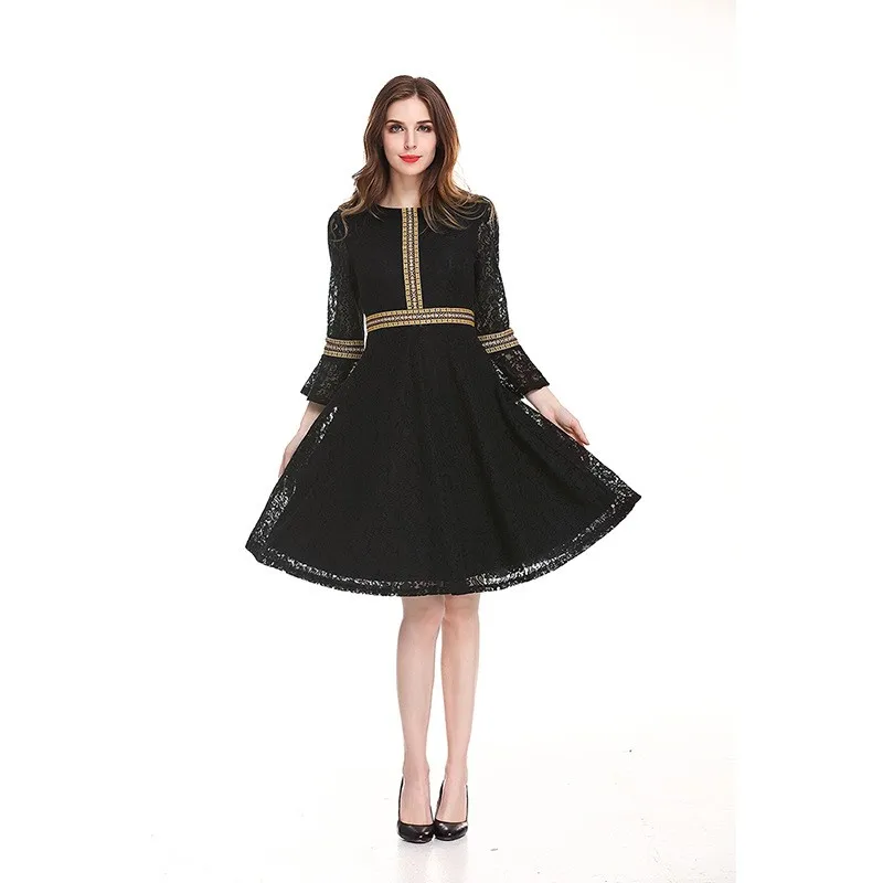 Винтажное весеннее кружевное платье с круглым вырезом и рукавом 3/4 Vestidos de Renda, Повседневные Вечерние Платья До Колена, коктейльные платья vestidos mujer