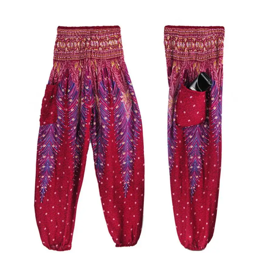 Wine JAYCOSIN Новинка, мужские и женские тайские шаровары, Boho Festival Hippy Smock, брюки с высокой талией, прямые поставки, 9 августа - Цвет: Wine