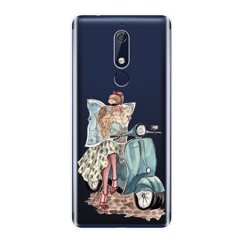 ТПУ черный чехол для девушки Путешествия женщины телефон Nokia 7 1 6 5 3 Plus Мягкий