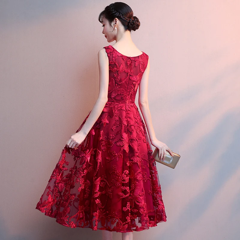 Robe De Soiree, красное вино, кружево, вышивка, без рукавов, а-силуэт, вечерние платья, для банкета, элегантные, вечерние, для выпускного вечера, LF189