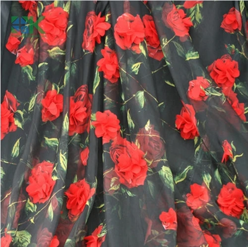 Шифоновая кружевная ткань с трехмерной цветочной вышивкой 130 см | Дом и сад