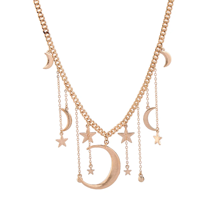 Очаровательное ожерелье с бахромой кристаллами звездой Луной и кулоном женское