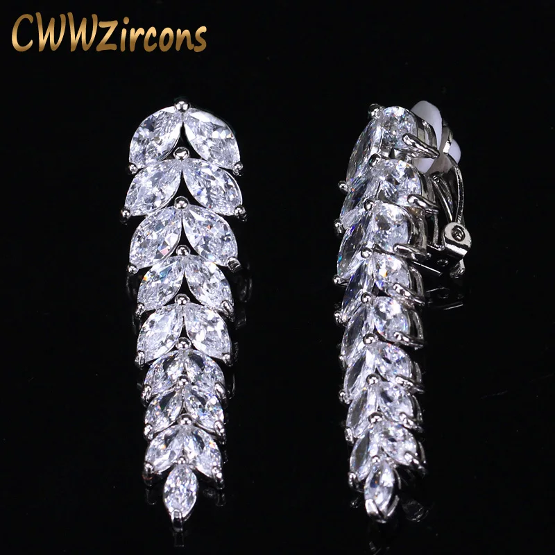Женские сверкающие серьги CWWZircons длинные висячие с фианитами в форме листа без