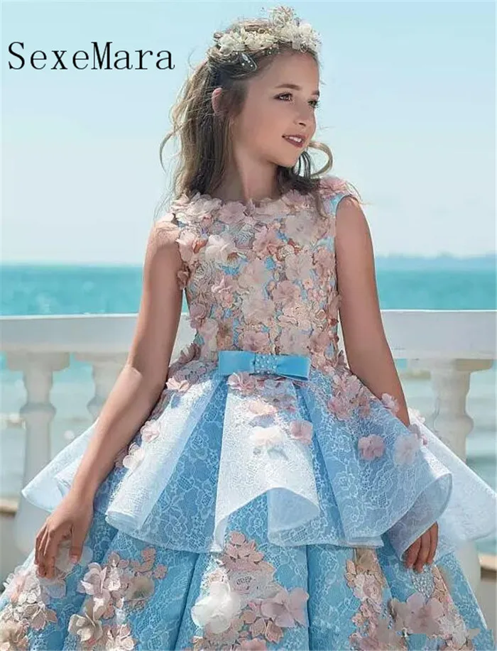 Роскошное Цветочное платье для девочек на свадьбу с 3D цветочными аппликациями и