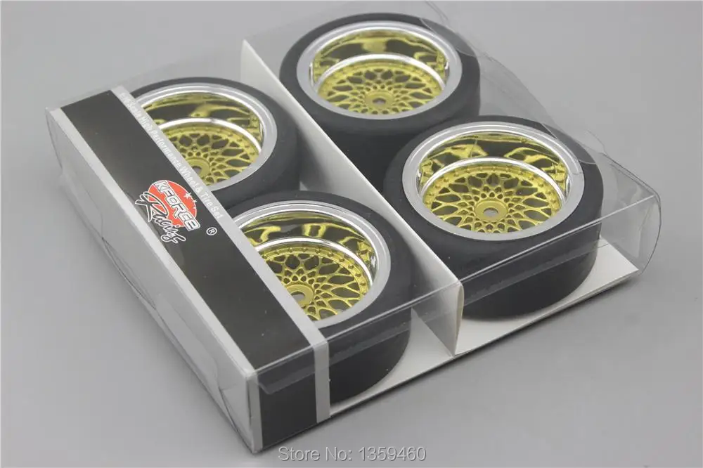 4 шт. 1/10 RC мягкие резиновые Touring шин Обод колеса с шиной Y12CG (хром + золото) 3/6/9 мм