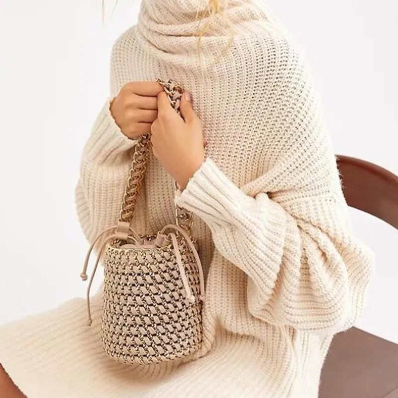 Женская летняя Соломенная Сумка-ведро пляжная сумка-мессенджер через плечо 2019 |