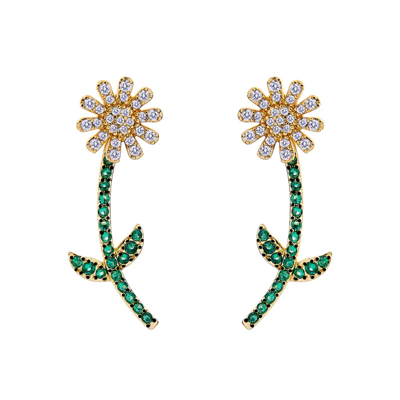 Очаровательные блестящие циркониевые кристаллы цветок листья серьги гвоздики