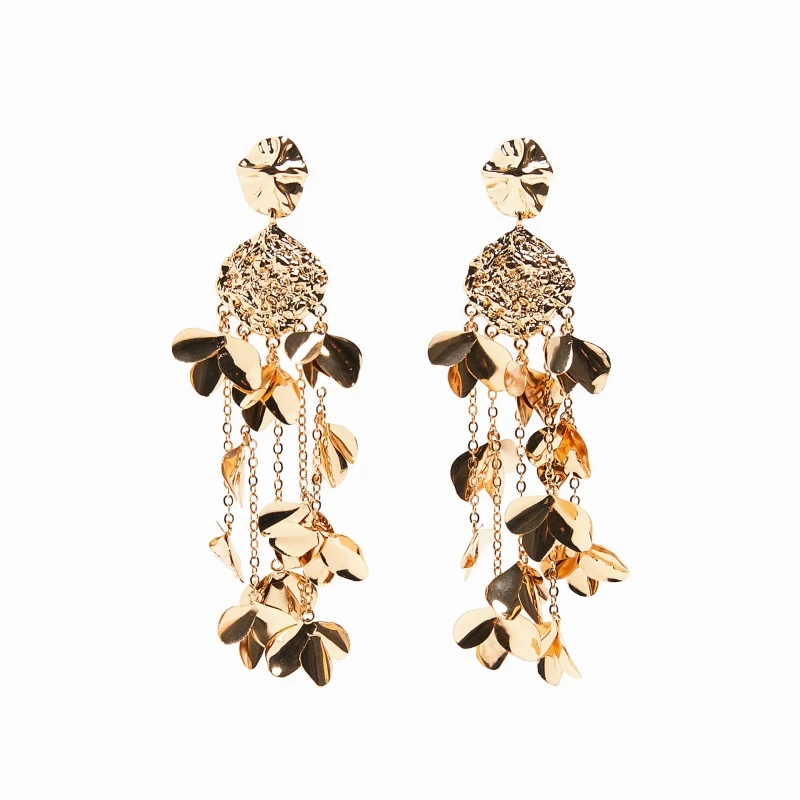 AOTEMAN ZA New Metal Tassel Earrings Fashion Bohemian Gold Flower Statement Long For Women Wedding Jewelry 2019 | Украшения и