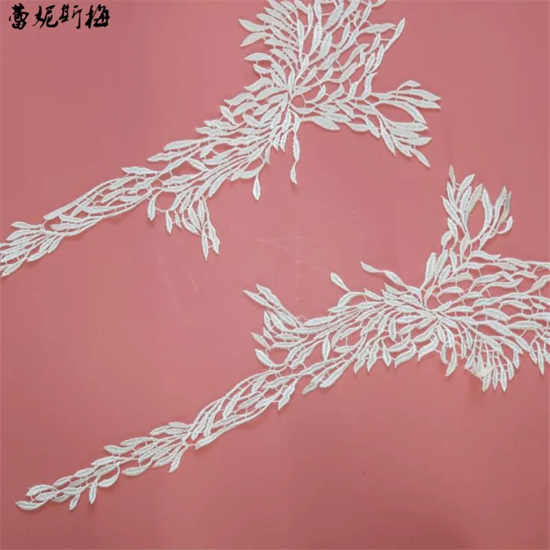 Кружевная свадебная ткань ручной работы с большими крыльями цвета слоновой