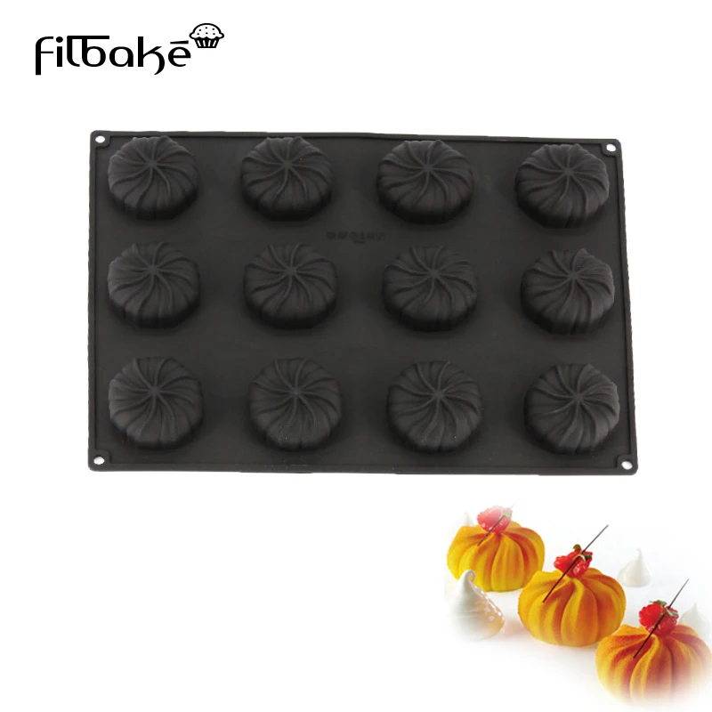 FILBAKE 12 Cavity Silicone Black Cake Molds Cyclone Shaped Baking Mousse Western Dessert Decorating Tools Sweets Mold | Дом и сад