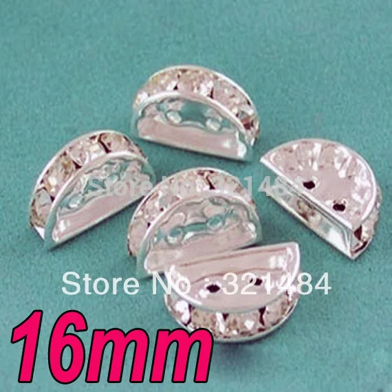 200pcs 16mm Moon Shaped Silver Plated Rhinestone Crystal Spacer Beads DIY Jewelry Findings Accessories