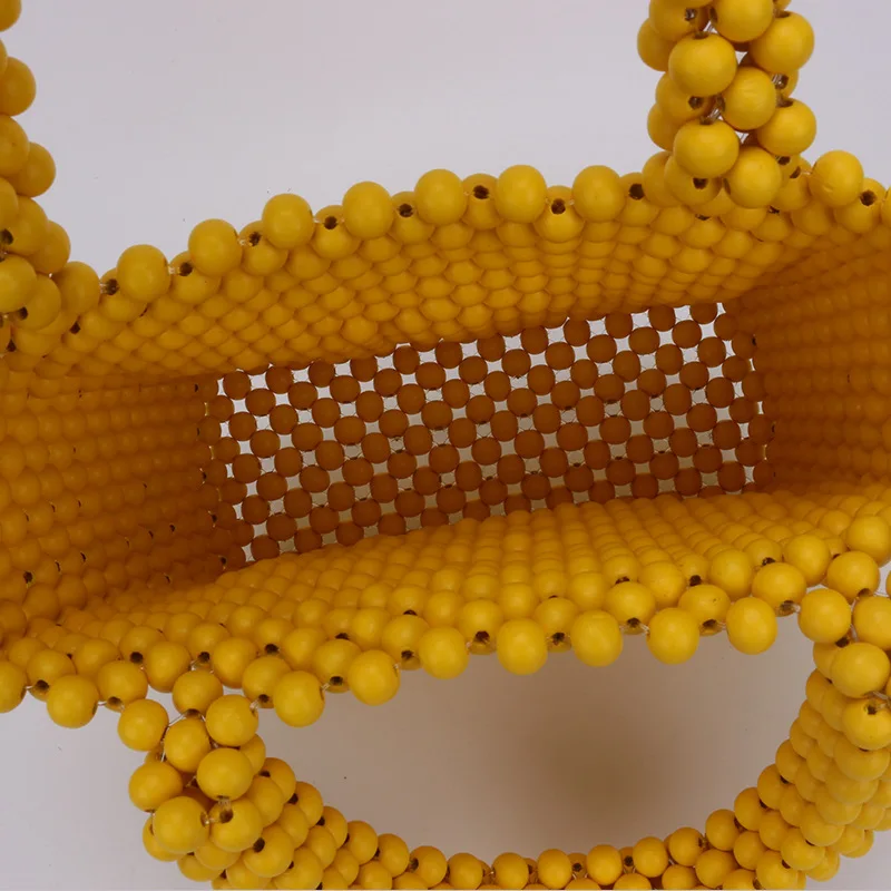 Дамские желтые шарики маленькие квадратные деревянные модные ручные одна сумка |