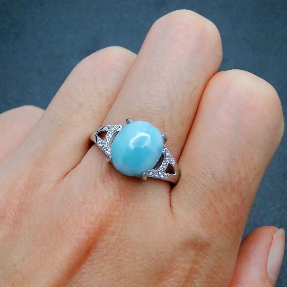 

Wholesale 5pcs/Lot Natural Larimar 8X10MM Stone Rings, Woman Party Birthday Wedding Ring Bands in Solid 925 Sterling Silver