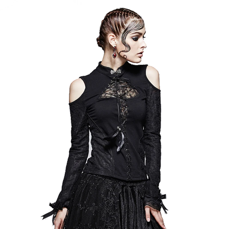 

Панк Новые продукты готический небольшой стенд воротник Винтаж без бретелек футболка женская