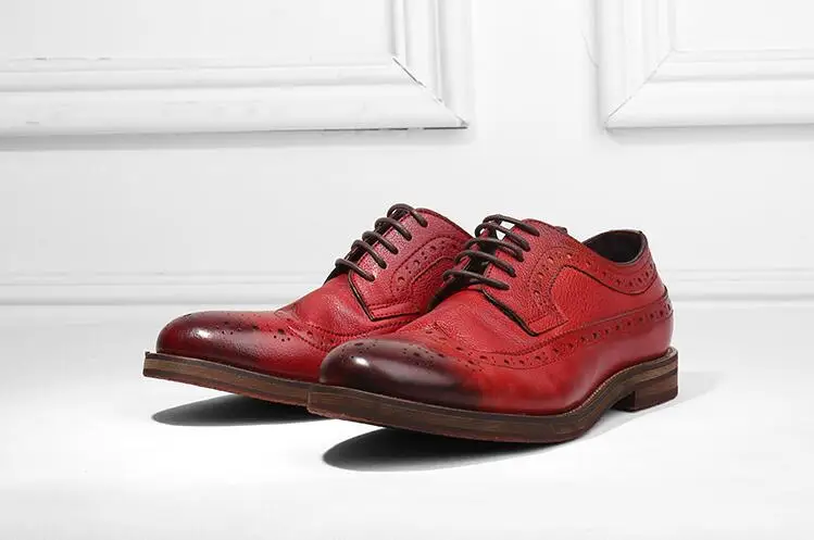

Lace-Up Men's Oxford Genuine Leather Men Dress Shoes Gradient Vintage Handmade Platform Carved Round Toes Male Shoes Old Fashion
