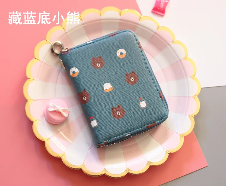 38short purse Маленький короткий милый мультяшный кошелек на молнии Кот голый медведь розовый леопард маленькая свежая девушка студентка pu мультфильм портмоне - Цвет: 38short purse