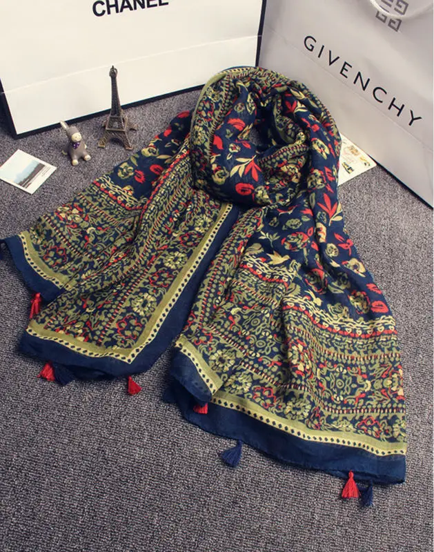 2018 популярный цветок шарф кисточкой шаль женские Цветочные хиджаб мусульманские