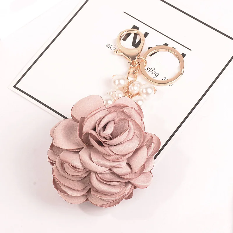 pink Цветок из текстиля жемчужное кольцо для ключей шифон кисточка автомобильные брелки женский рюкзак для пар украшения креативный модный Шарм-цветок брелок F34 - Цвет: pink