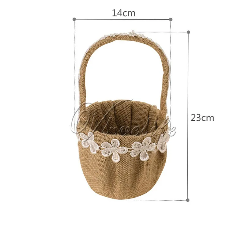 Свадебная Цветочная корзина 14 см x 23 Мешковина ткань с кружевными цветами для