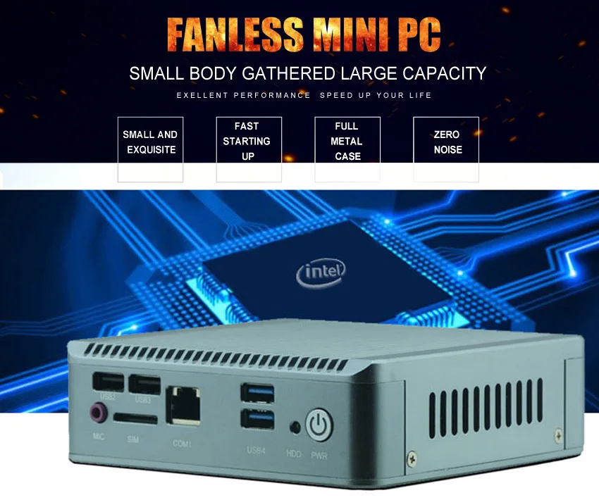 Новая акция 4 ядра безвентиляторный мини-ПК Celeron J1900 Windows 7 2.0 ГГц до 2.42 ГГц настольный компьютер с 2 LAN HDMI VGA WI-FI