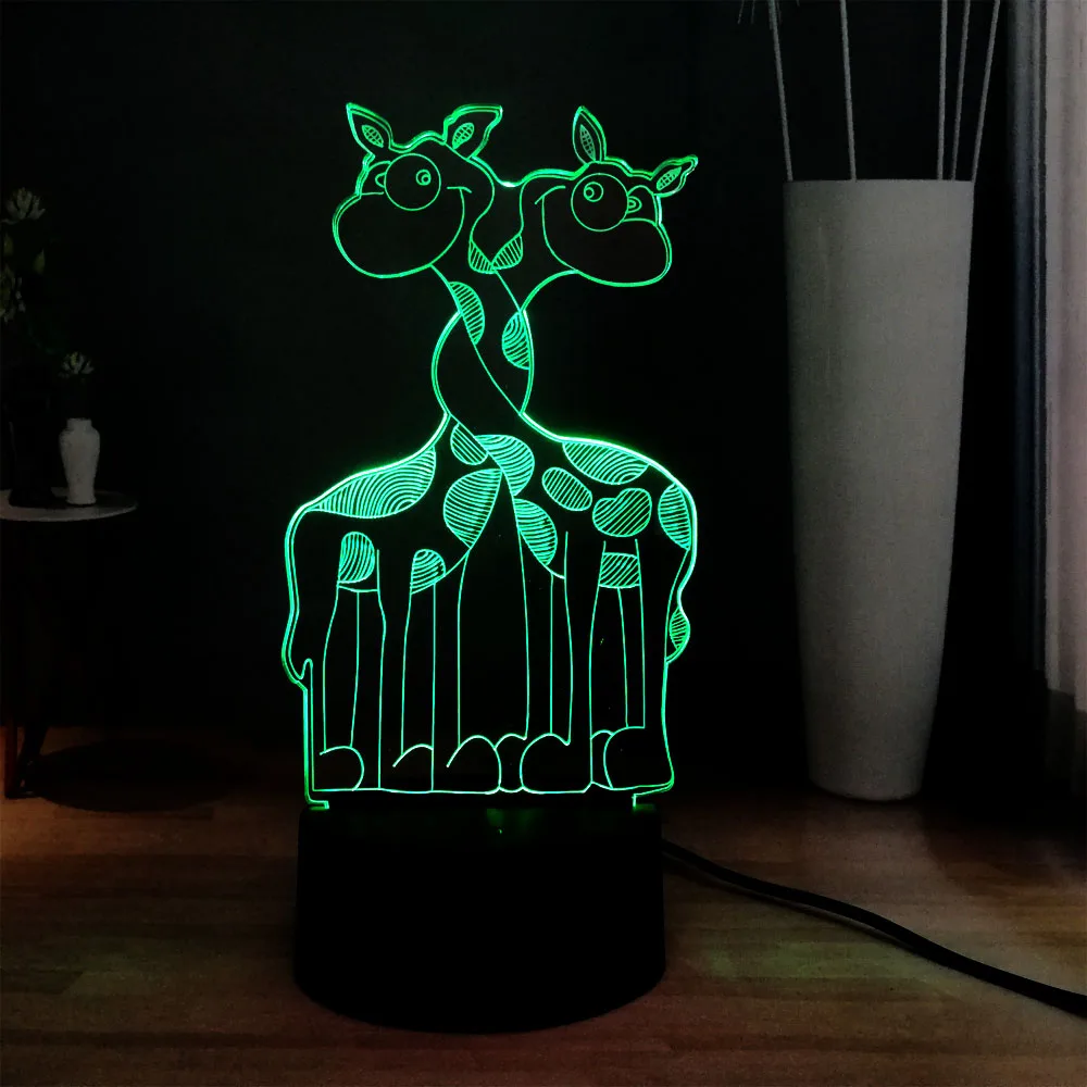Новые милые животные двойной Жираф 3D иллюзия 7 цветов Изменение LED сна