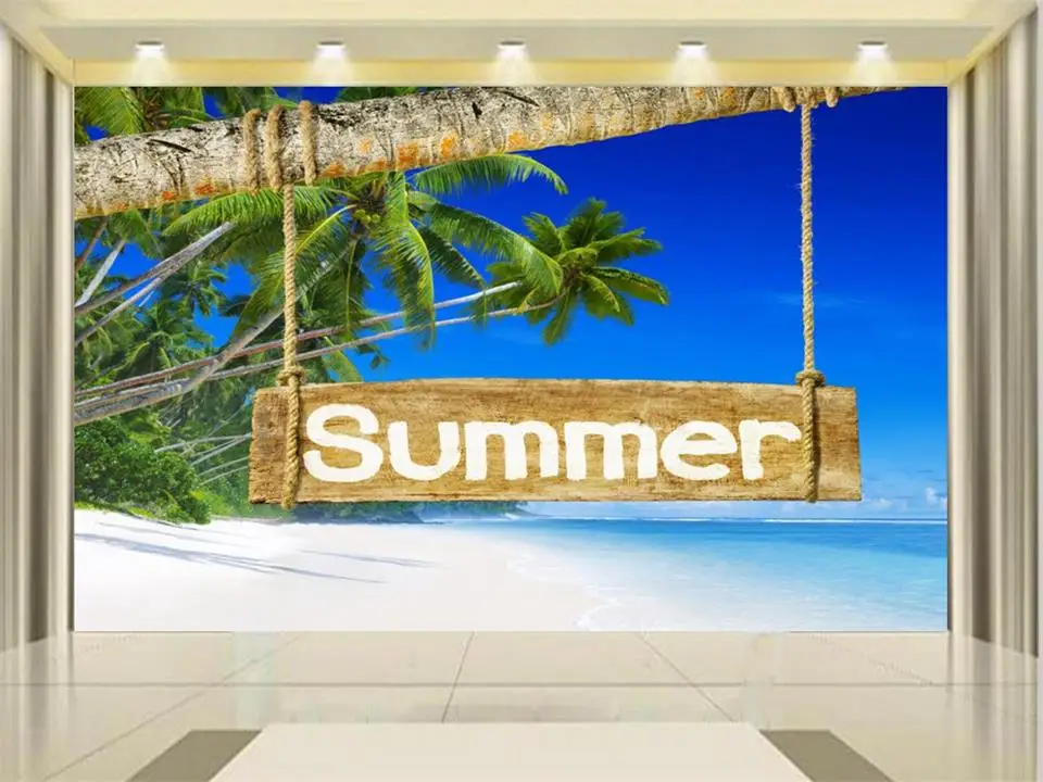 3d фотообои на заказ настенная роспись в гостиную лето пляж Коко дерево живопись