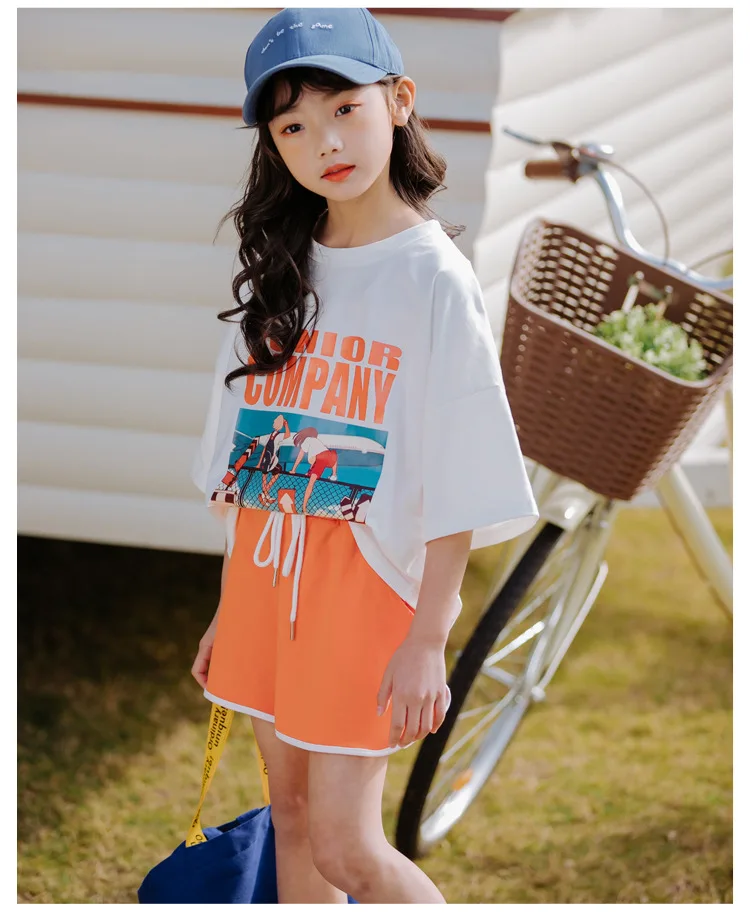 Модный крутой спортивный стиль шорты для девочек летний комплект одежды новинка