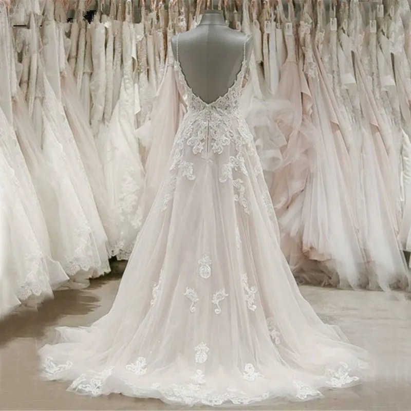 Халат de Mariage Спагетти ремень Пляжные Свадебные платья 2021 простое белое платье из