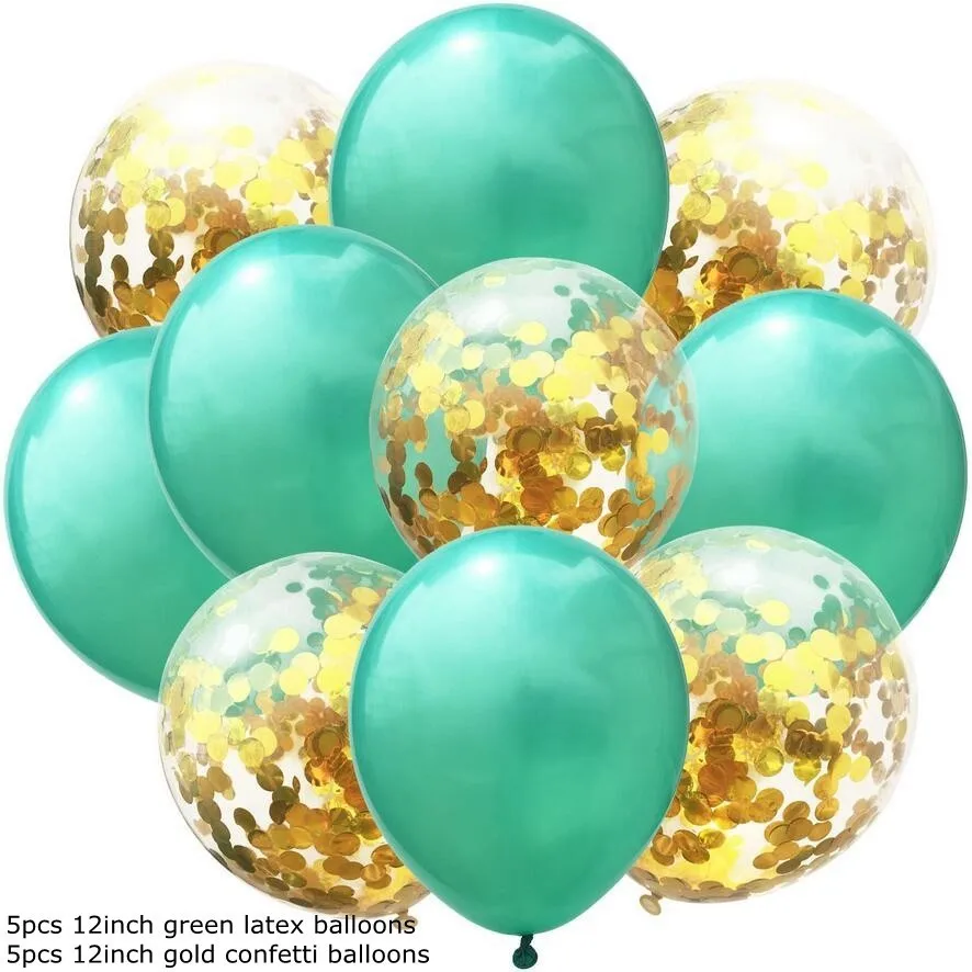 5green 5gold con 10 шт./лот 12 дюймов воздушные шары с конфетти Happy День рождения воздушные шары декоративные гелиевые шарики свадебные принадлежности для вечеринки шары - Цвет: 5green 5gold con