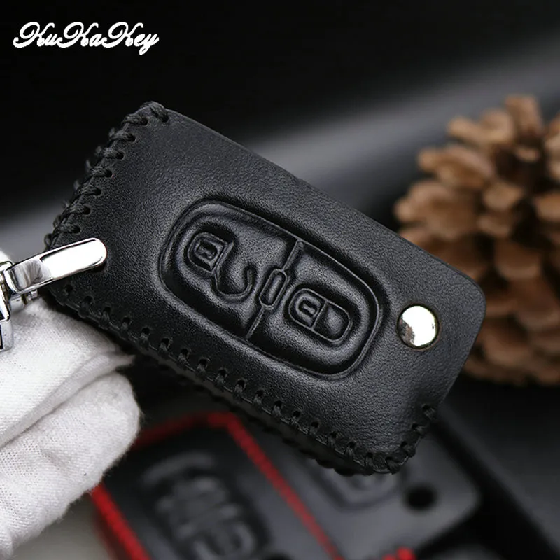 Чехол для ключей из натуральной кожи KUKAKEY брелок Peugeot 307 308 408 2010-2013 автомобильный