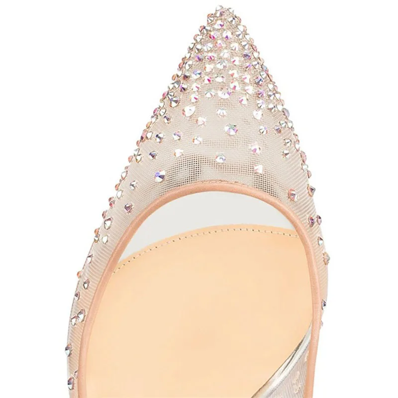 

Women Pumps Big Size Shoes Crystal Bling Air Mesh Transparent High Thin Heels Pointed Toe Fashion Party Sexy Slip-On Shallow