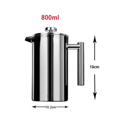800ml Френч-пресс с двойными стенками из нержавеющей стали зеркальная отделка кофе/чая: двухэкранная система без ржавчины для мытья в посудомоечной машине Biolomix - Цвет: 800ml