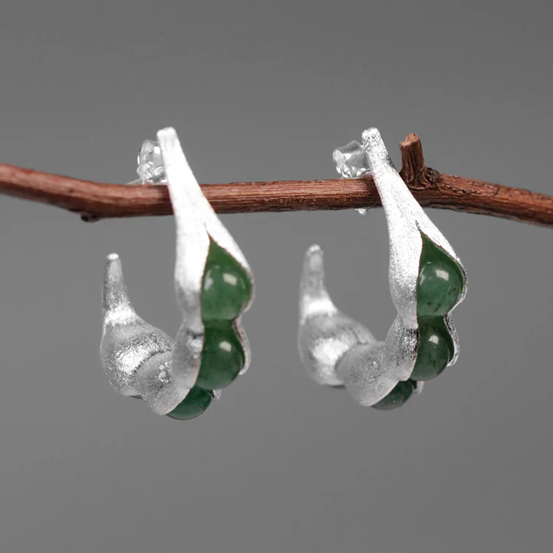 

CMAJOR Designer 925 Sterling Silver Natural Jade Pea Pod Earrings Women Girls Original Fine Jewelry Wholesale