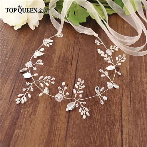 S-ivory organza TOPQUEEN HP71 Кристалл Золотые листья свадебное украшение для волос «вьющийся стебель» головная повязка невесты головные уборы для свадебных аксессуаров - Цвет: S-ivory organza