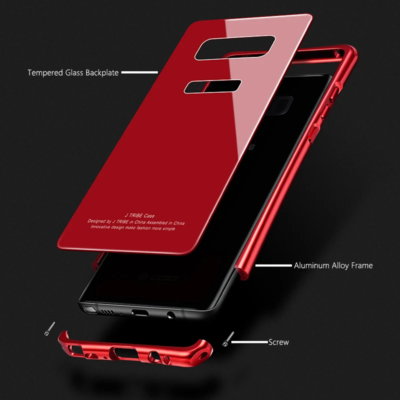 Для samsung Note 8 чехол, роскошный жесткий металлический алюминиевый каркас, блестящая закаленная стеклянная задняя крышка, чехол для телефона для Note 8, чехол 6,3