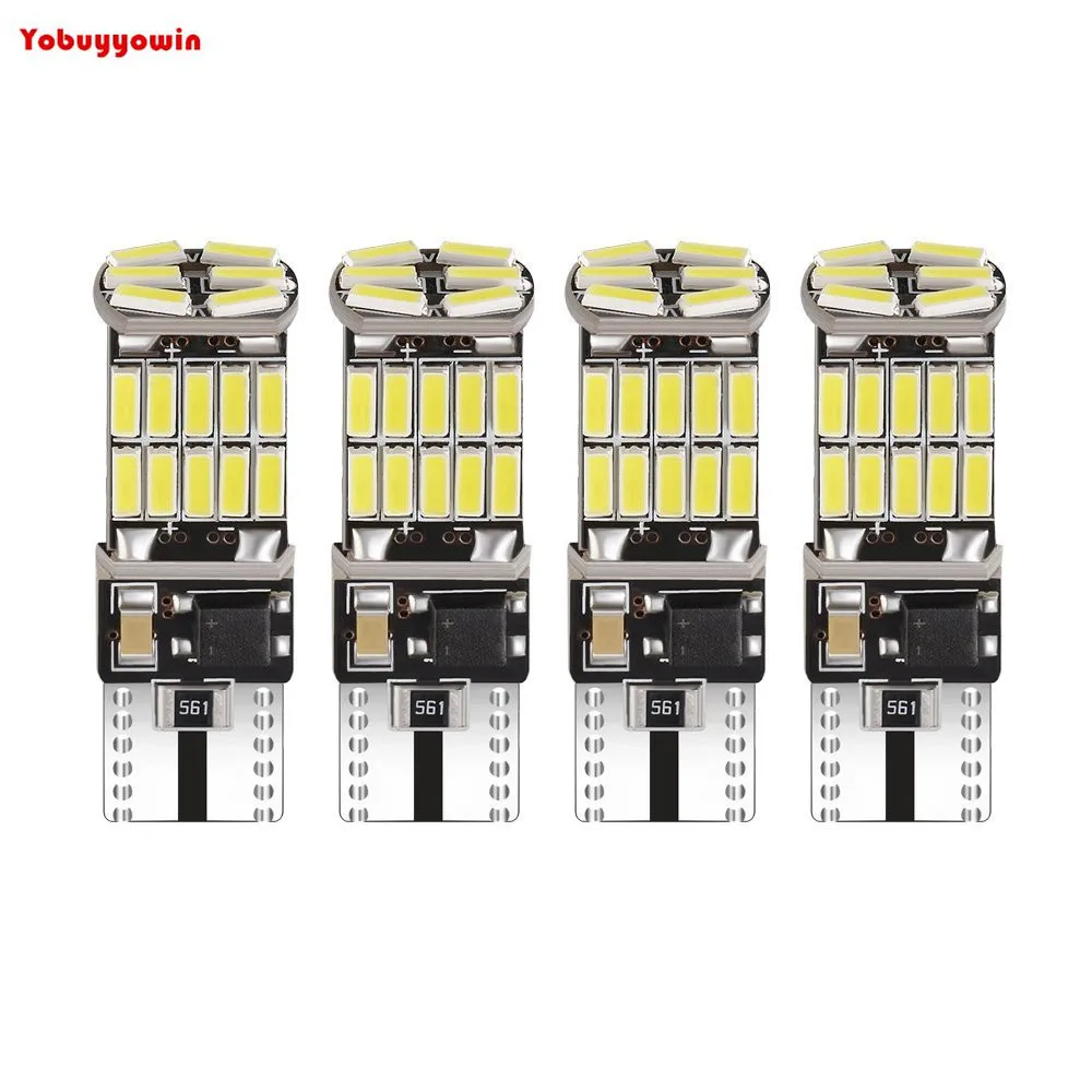 

T10 LED Light Bulbs 26pcs-4014-SMD for W5W 194 168 2825 Car Side Wedge Light with Canbus, 400Lumens, White Light (4-Pack)
