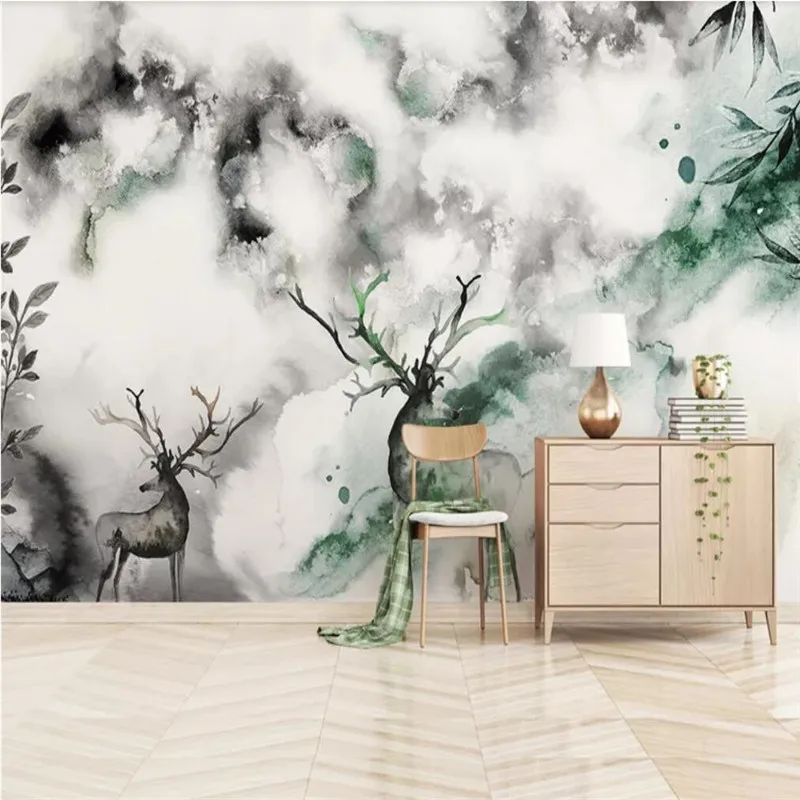 

Custom wallpaper Nordic simple elk forest landscape background wall painting decoration - high-grade waterproof material