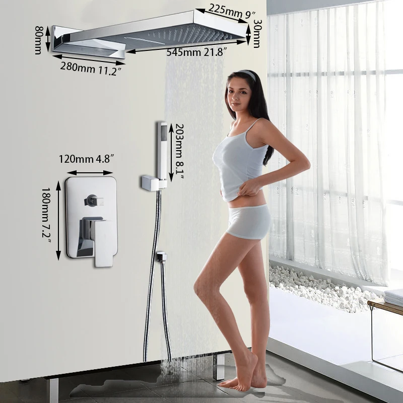 KEMAIDI Bathroom Brass 3 Functions Waterfall &ampRainfall Message Shower Faucet Set With Hand Chrome Finished Wall Mounted | Обустройство