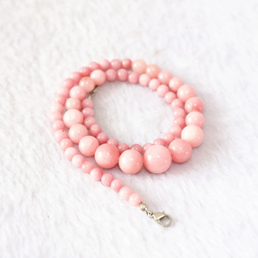 New Fashion Women Pink Rhodochrosite 6-14mm Round Beads Diy Necklace Elegant Chain Choker Jewelry 18inch B617 | Украшения и