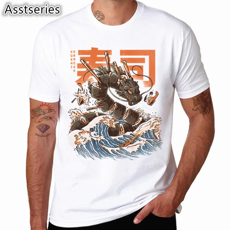 

Asian Size Print The Slaughtered sushi dragon T-shirt Summer Casual Short sleeve O-Neck Tshirt For Men And Women HCP4513